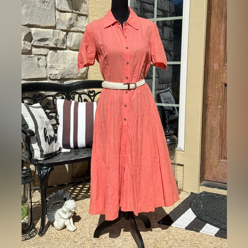 K‎ Petite Collection Coral Cotton Swing Dress